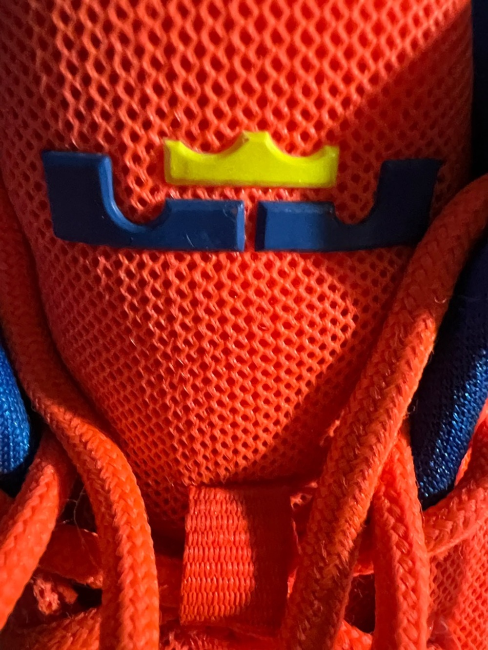 LeBron James Nike Orange Sneakers with Yellow Swoosh and Blue Lining - Picture 6 of 7